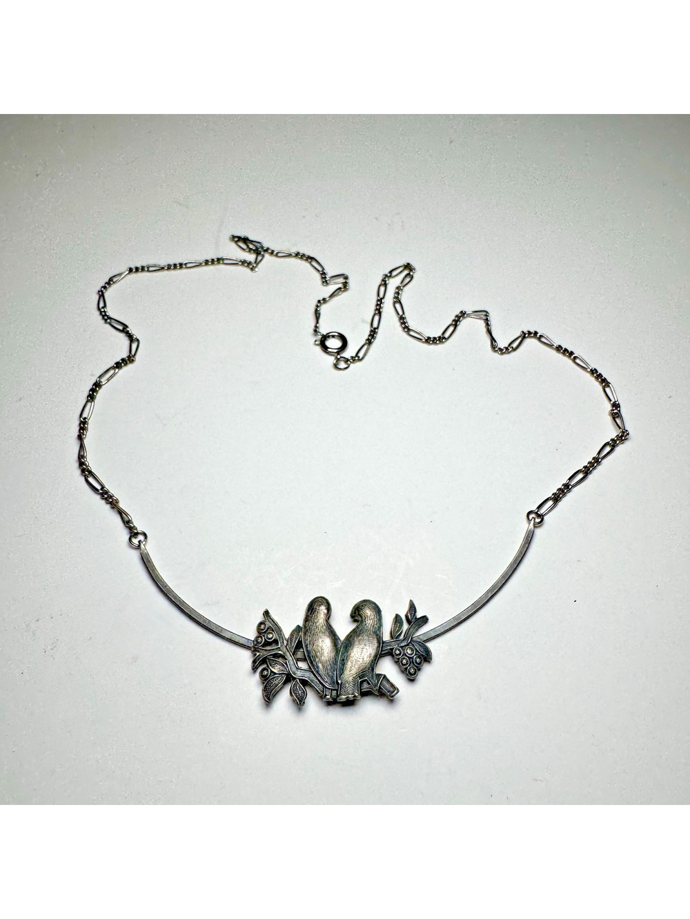Vintage Love Birds Silver Tone Necklace
